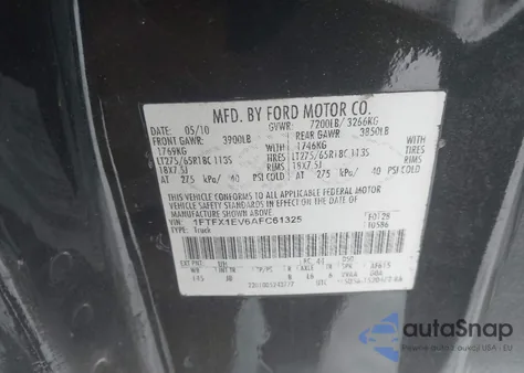 2010 Ford F-150 Fx4/Lariat/Xl/Xlt from USA, damaged, VIN 1FTFX1EV6AFC61325